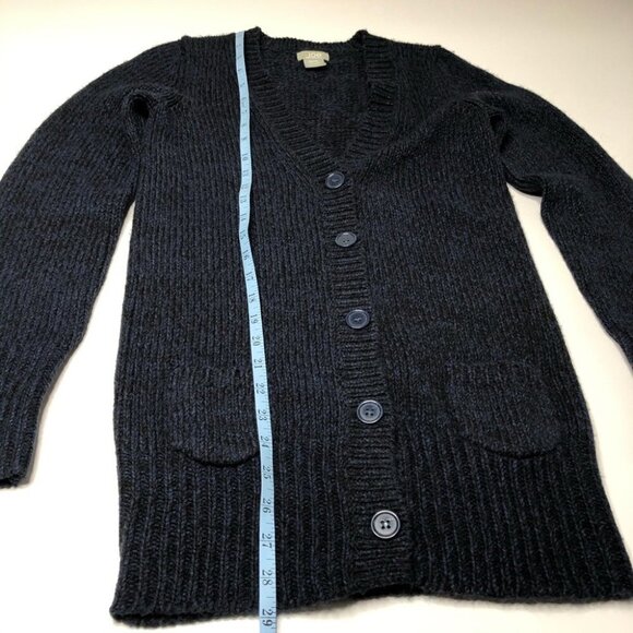 Joe FRESH Deep Navy Chunky Knit Pocket Long Buttonup Grampa Cardigan Sweater - Picture 14 of 14